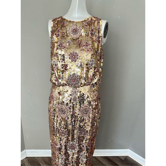 MAC DUGGAL HAND BEADED HIGH NECK MIDI DRESS - Picture 6 of 11